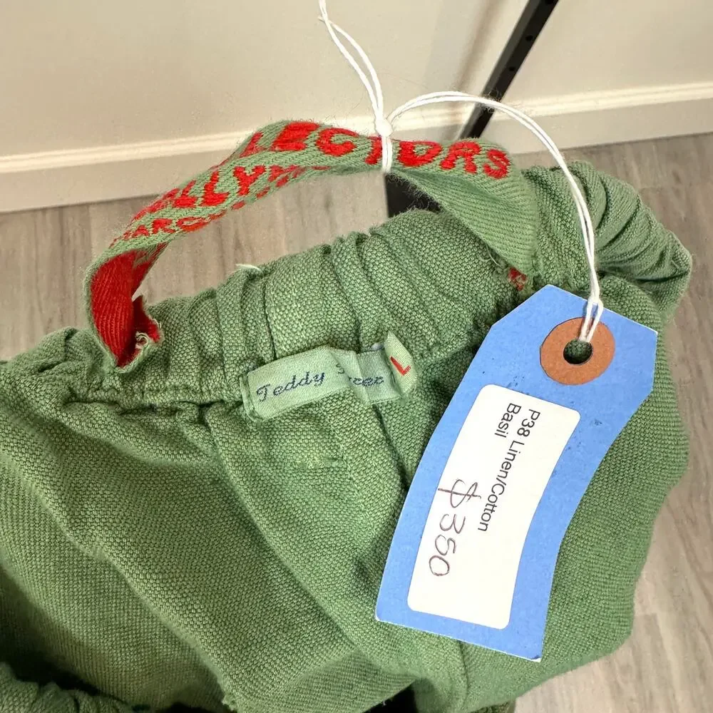 Dr. Collector's P38 Linen Cotton Basil Pants Large NEW Green Relaxed Fit Belted